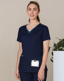 LADIES V-NECK CONTRAST TRIM SCRUB TOP - M7660