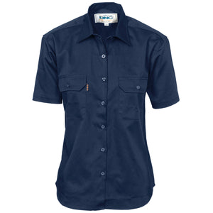 DNC Ladies Cotton Drill Work Shirt - Short Sleeve (3231)