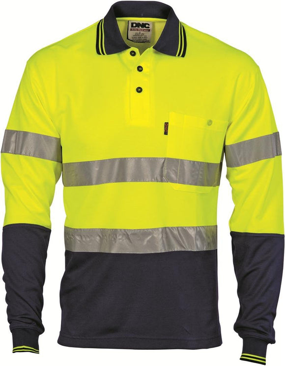 DNC HiVis Cotton Back Long Sleeve Polo with Generic Reflective Tape (3718)