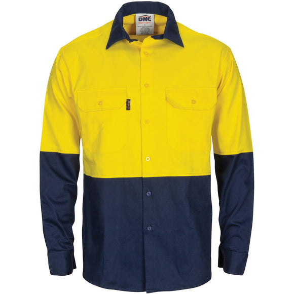 DNC HiVis L/W Cool-Breeze T2 Vertical Vented Cotton Shirt with Gusset Sleeves - Long Sleeve (3733)