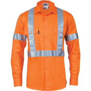 DNC HiVis Cool-Breeze Cotton Shirt with ‘X’ Back & Additional 3M Reflective Tape on Tail L/S (3746)