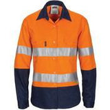 DNC Ladies HiVis 3 Way Cool-Breeze Cotton Shirt with Gusset Sleeve, 3M R/Tape - Long Sleeve (3749)
