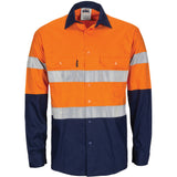 DNC HiVis R/W Cool-breeze T2 Vertical Vented Cotton Shirt, Gusset Sleeves, Generic R/Tape - Long Sleeve (3782)