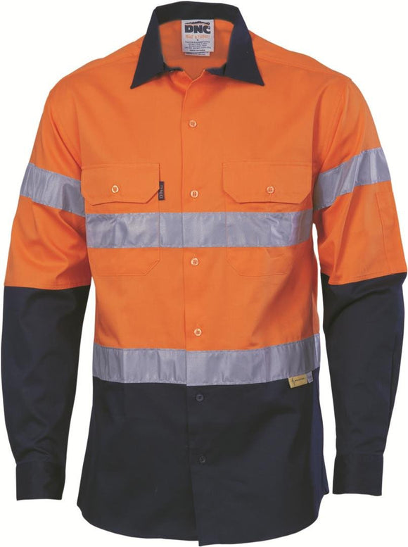 DNC HiVis Two Tone Cool-Breeze Cotton Shirt with 3M Reflective Tape, Long Sleeve (3886)