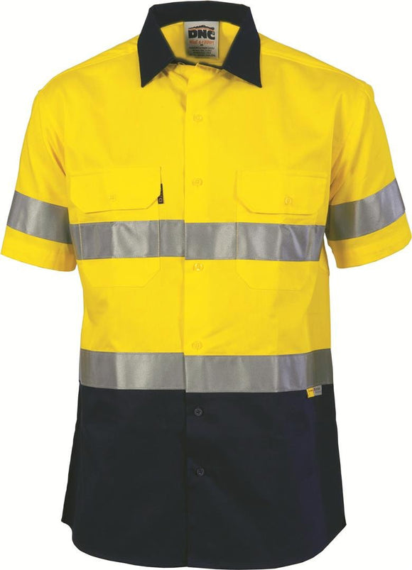 DNC HiVis Two Tone Cool-Breeze Cotton Shirt with 3M Reflective Tape, Short Sleeve (3887)