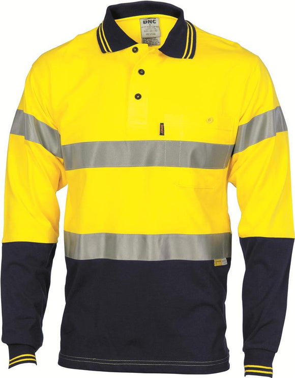 DNC Hivis Cool-Breeze Cotton Jersey Polo With CSR R/Tape - Long Sleeve (3916)