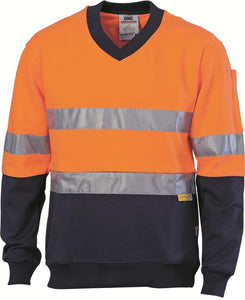 DNC HiVis Two Tone Cotton Fleecy Sweat Shirt, V-Neck with 3M R/Tape (3924)