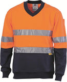 DNC HiVis Two Tone Cotton Fleecy Sweat Shirt, V-Neck with 3M R/Tape (3924)
