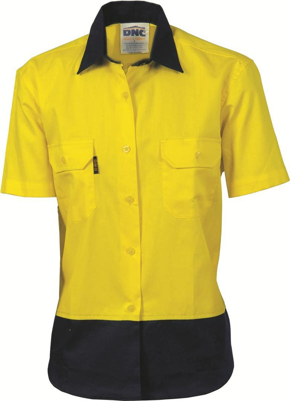 DNC Ladies HiVis Two Tone Cotton Drill Shirt -  Short Sleeve (3931)