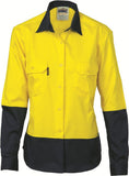 DNC Ladies HiVis Two Tone Cotton Drill Shirt - Long Sleeve (3932)