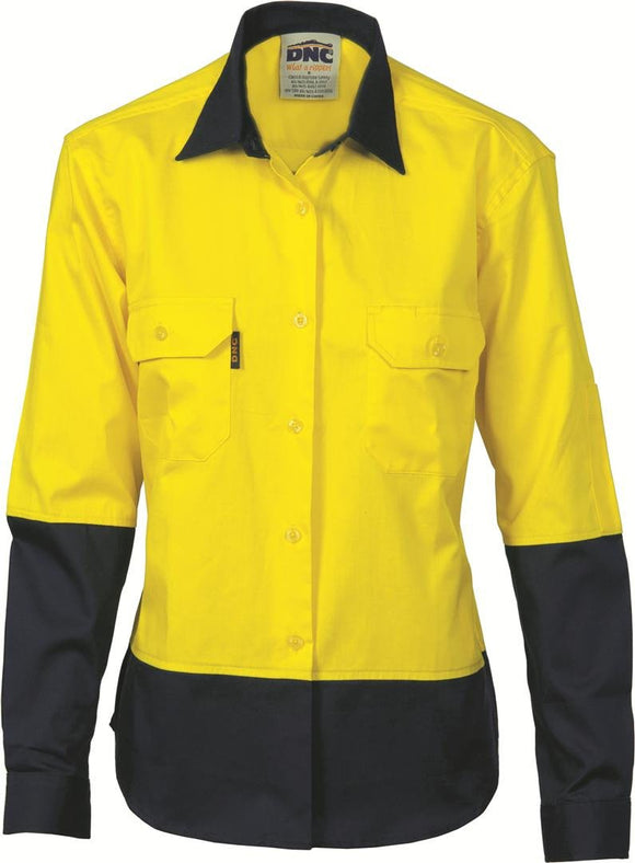 DNC Ladies HiVis Two Tone Cool-Breeze Cotton Shirt, Long Sleeve (3940)