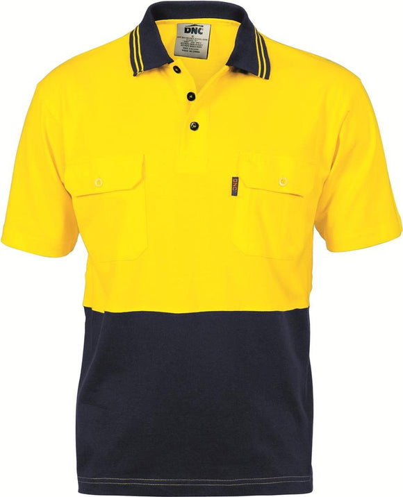 DNC Hivis Cool-Breeze Two Tone Cotton Jersey Polo Shirt With Twin Chest Pocket - Short Sleeve (3943)