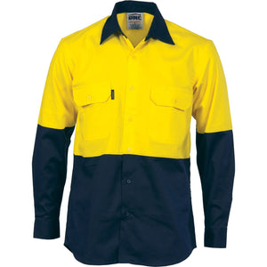 DNC HiVis 2 Tone Cotton Drill Long Sleeve Vented Shirt (3981)