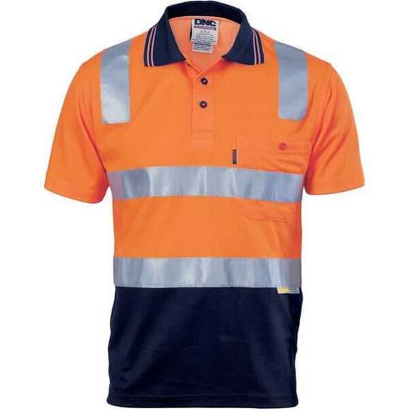 DNC Cotton Back HiVis Two Tone Polo Shirt with CSR Reflective Tape - Short Sleeve (3817)