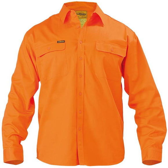 Bisley Hi Vis Drill Shirt - Long Sleeve - Orange (BS6339)